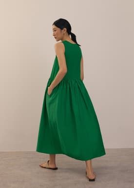 Jersey Round Neck Drop Waist Trapeze Midaxi Dress