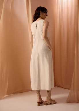 Front Box Pleat Column Midaxi Dress