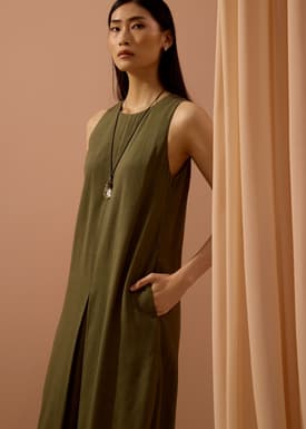 Front Box Pleat Column Midaxi Dress