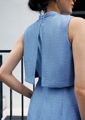 Tweed Mandarin Collar Column Midi Dress