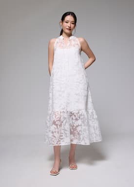 Jacquard Mandarin Collar Trapeze Midaxi Dress