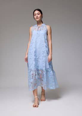 Jacquard Mandarin Collar Trapeze Midaxi Dress