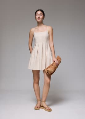 Linen Square Neck Fit & Flare Mini Dress