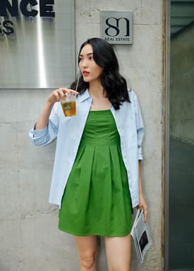 Linen Square Neck Fit & Flare Mini Dress