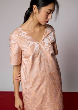 Brocade V-neck Shift Mini Dress