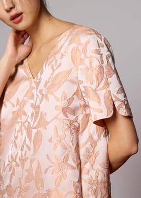 Brocade V-neck Shift Mini Dress