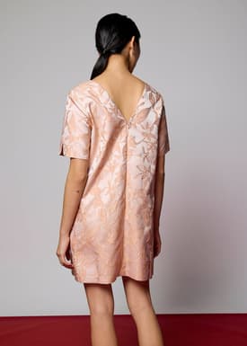 Brocade V-neck Shift Mini Dress