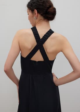 Lyocell Elastic Halter Neck Midi Dress