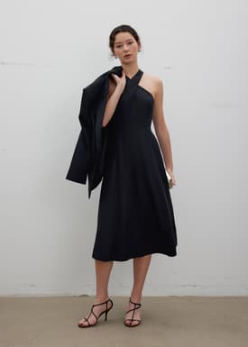 Lyocell Elastic Halter Neck Midi Dress