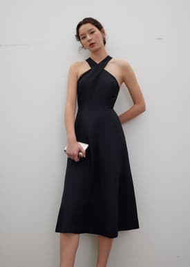 Lyocell Elastic Halter Neck Midi Dress