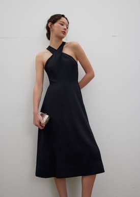 Lyocell Elastic Halter Neck Midi Dress