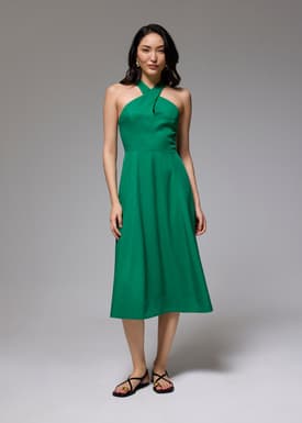 Lyocell Elastic Halter Neck Midi Dress