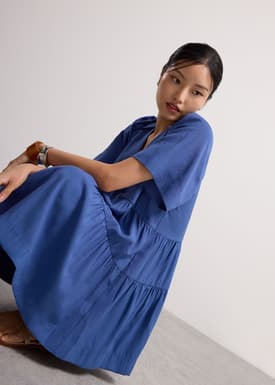 Rayon V-neck Trapeze Mini Dress