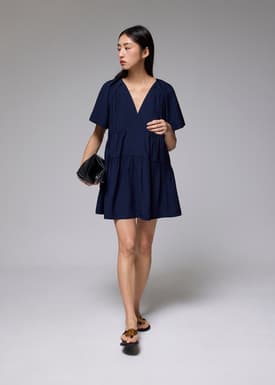 Rayon V-neck Trapeze Mini Dress