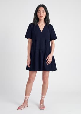 Rayon V-neck Trapeze Mini Dress