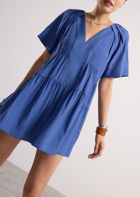 Rayon V-neck Trapeze Mini Dress