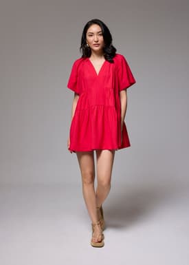 Rayon V-neck Trapeze Mini Dress