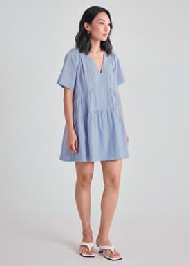 Rayon V-neck Trapeze Mini Dress