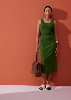 Padded Jersey Round Neck Column Midaxi Dress