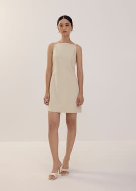 Boat Neck Shift Mini Dress