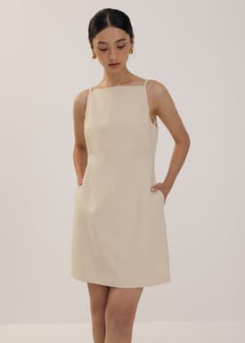 Boat Neck Shift Mini Dress