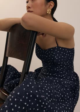 Padded Crinkled Polka Dot Sweetheart Fit & Flare Midaxi Dress