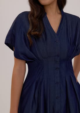 Chambray Batwing Fit & Flare Midi Dress