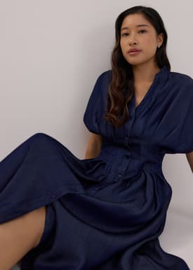 Chambray Batwing Fit & Flare Midi Dress