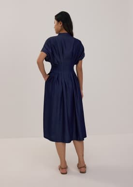 Chambray Batwing Fit & Flare Midi Dress