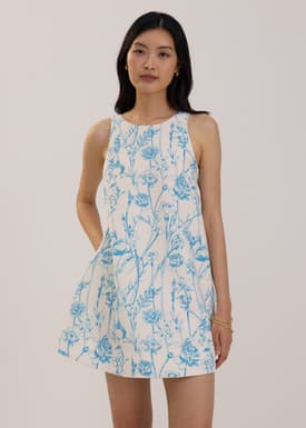 Trapeze Tie Back Mini Dress in Tidal Blooms