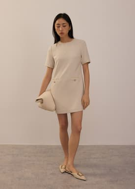 Tweed Round Neck Shift Mini Dress