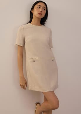 Tweed Round Neck Shift Mini Dress
