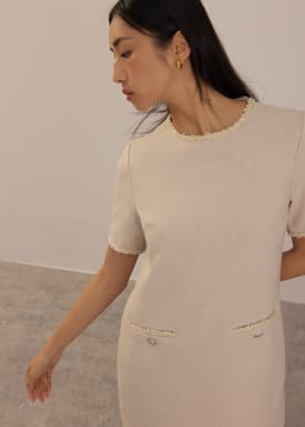 Tweed Round Neck Shift Mini Dress