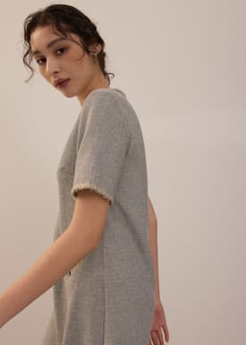 Tweed Round Neck Shift Mini Dress