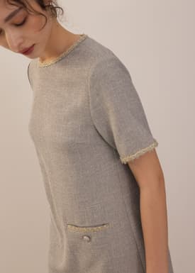 Tweed Round Neck Shift Mini Dress