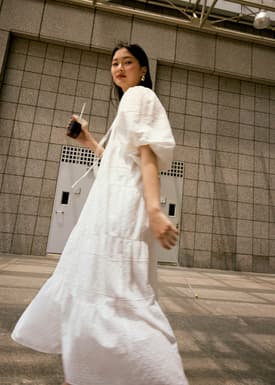 Broderie Puff Sleeve Trapeze Maxi Dress