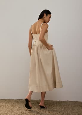 Detachable Sash Sweetheart Fit & Flare Midi Dress