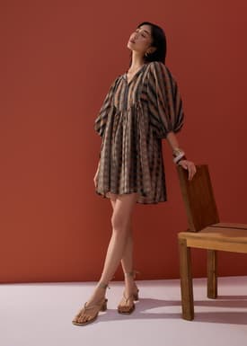 Cotton Puff Sleeve Babydoll Swing Mini Dress in Oasis Flow