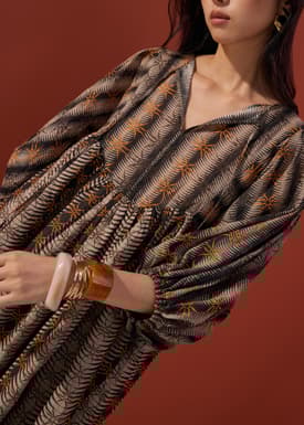 Cotton Puff Sleeve Babydoll Swing Mini Dress in Oasis Flow