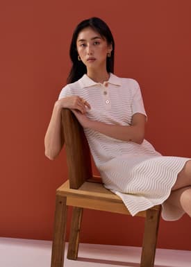 Wavy Knit Collared A-Line Mini Dress