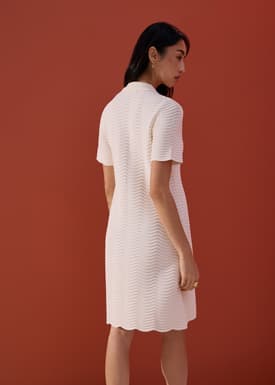 Wavy Knit Collared A-Line Mini Dress