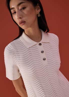 Wavy Knit Collared A-Line Mini Dress