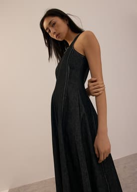 Denim Scoop Neck Midi Dress