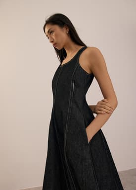 Denim Scoop Neck Midi Dress