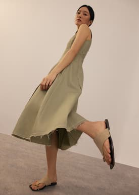 Denim Scoop Neck Midi Dress