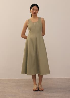 Denim Scoop Neck Midi Dress