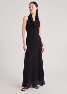 Georgette Cowl Neck Bias Floor Length Dress