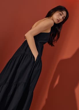 BraFree by LB Cotton Fit & Flare Tiered Midaxi Dress