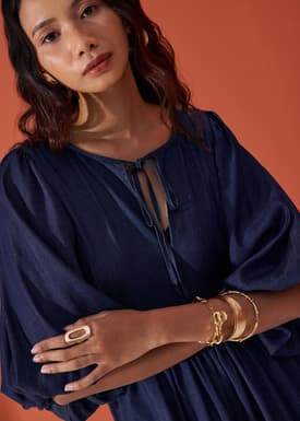 Chambray Puff Sleeve Babydoll Swing Mini Dress