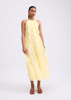 Georgette Halter Trapeze Frill Maxi Dress